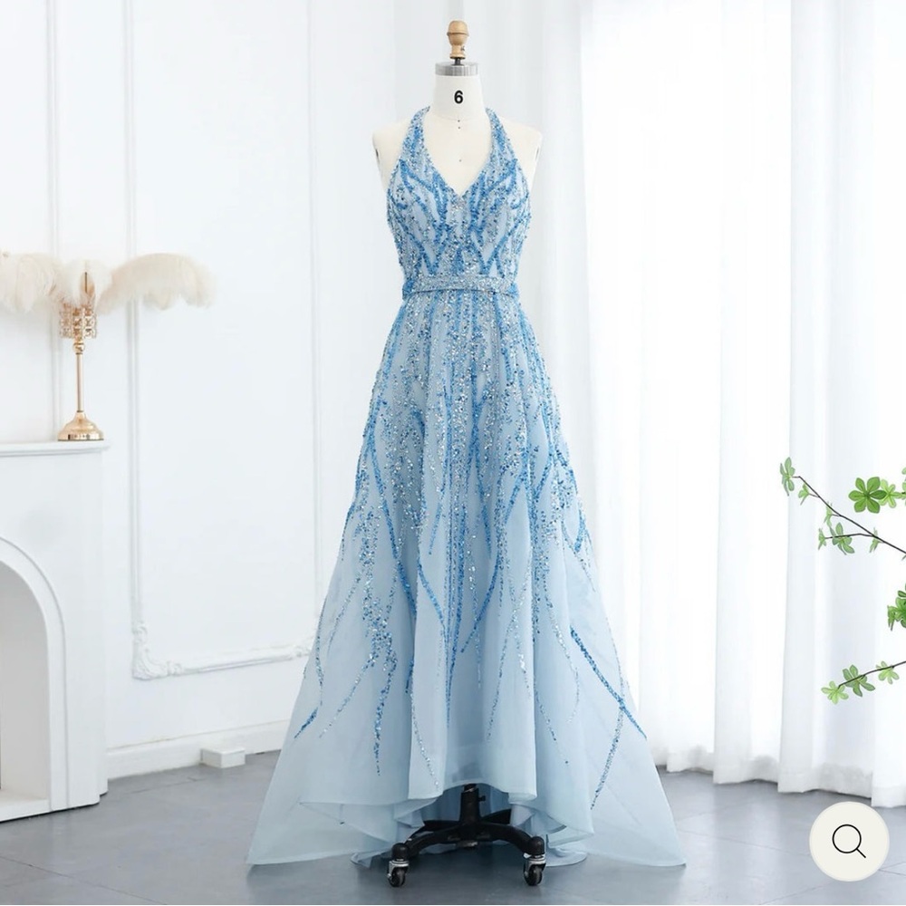 Luxury Beaded Lemon Green Halter High Low Evening Dresses